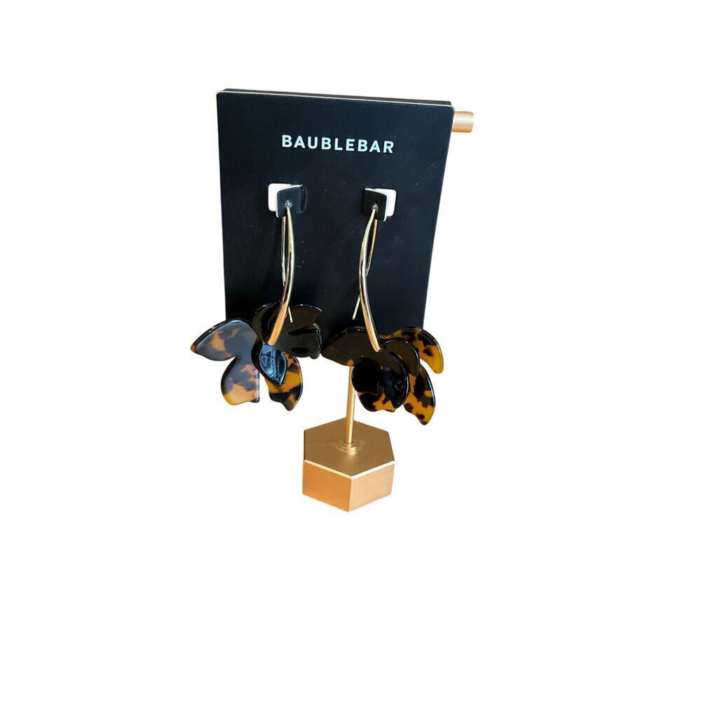 BaubleBar Tortoise Black Orchid Drop Hanging Earrings Gold Tone French Hook NWT